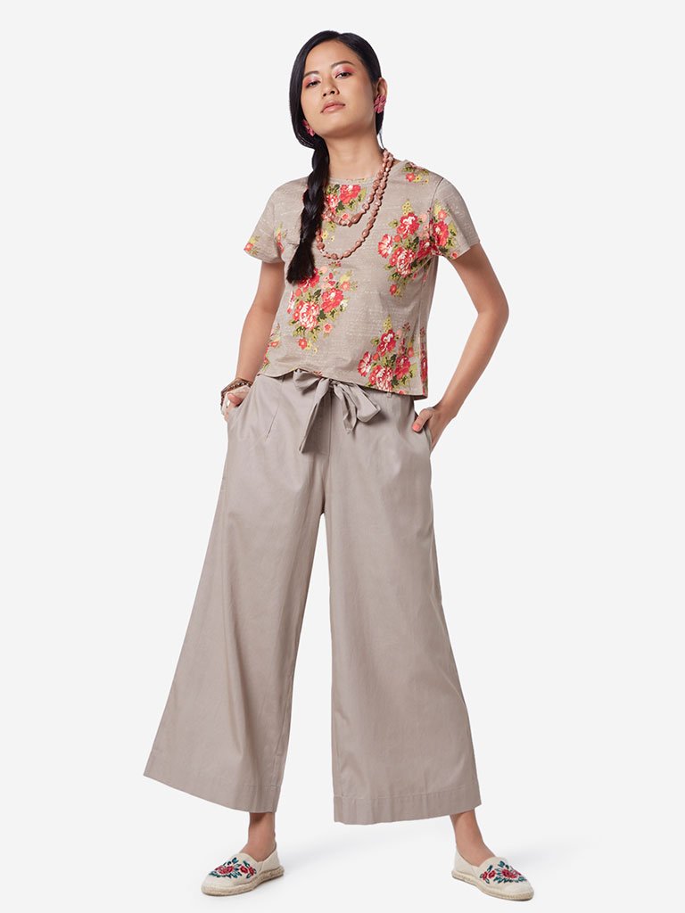 Bombay Paisley Taupe Palazzos With Belt
