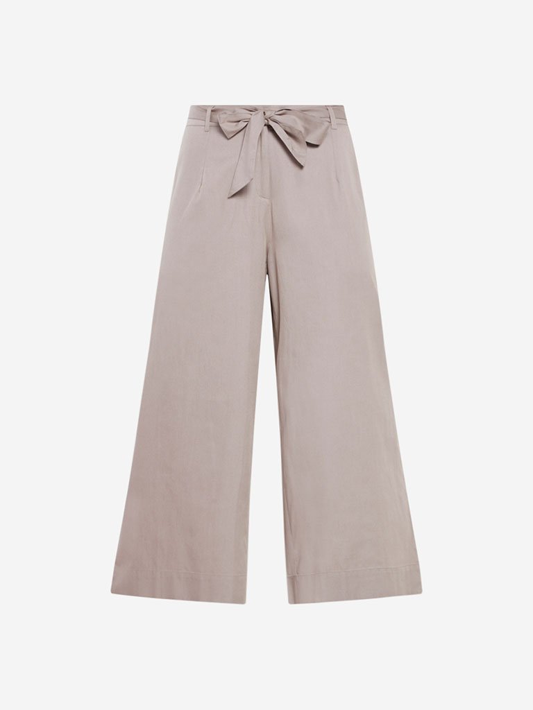 Bombay Paisley Taupe Palazzos With Belt