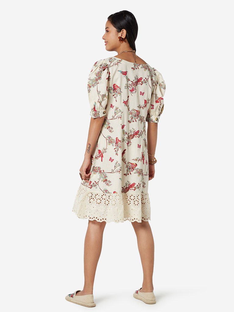 Bombay Paisley Off White Bird Print Dress
