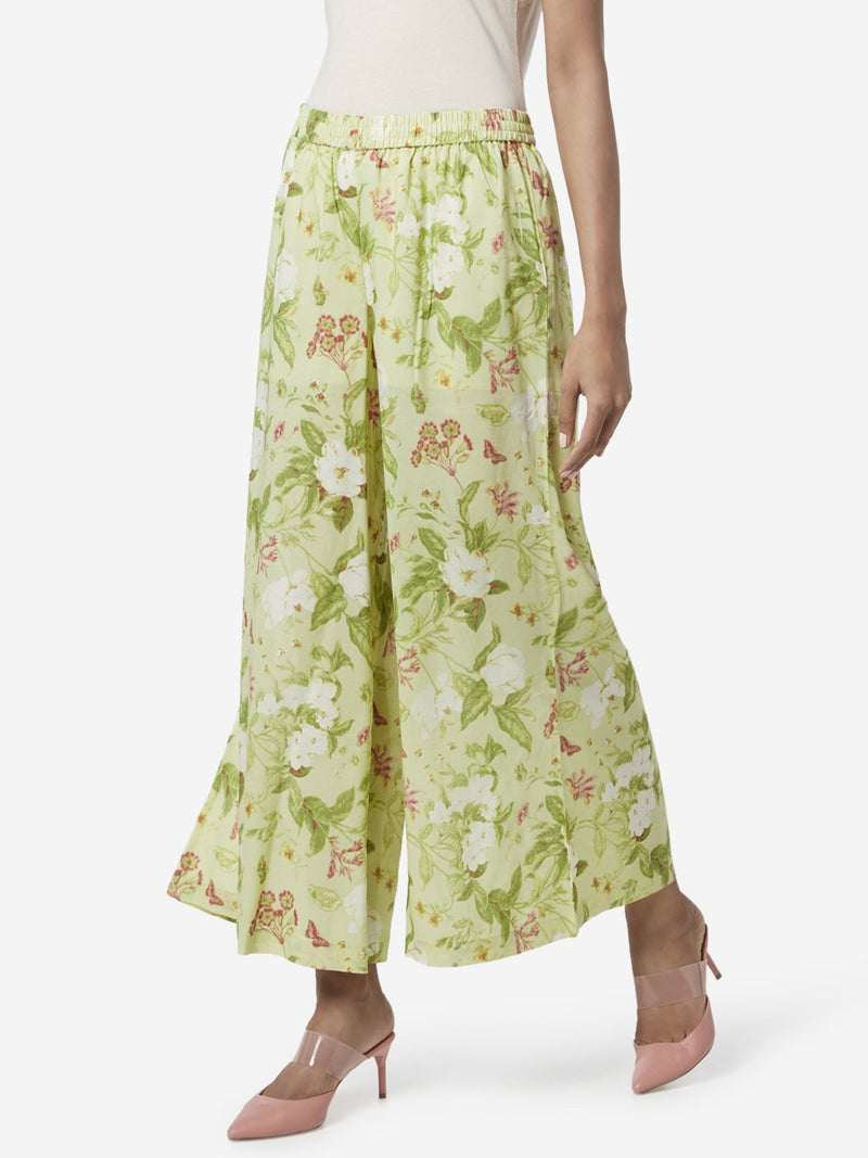 Zuba Lime Flower Patterned Palazzos