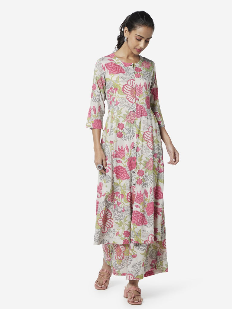 Zuba Multicolour Floral Print Palazzos