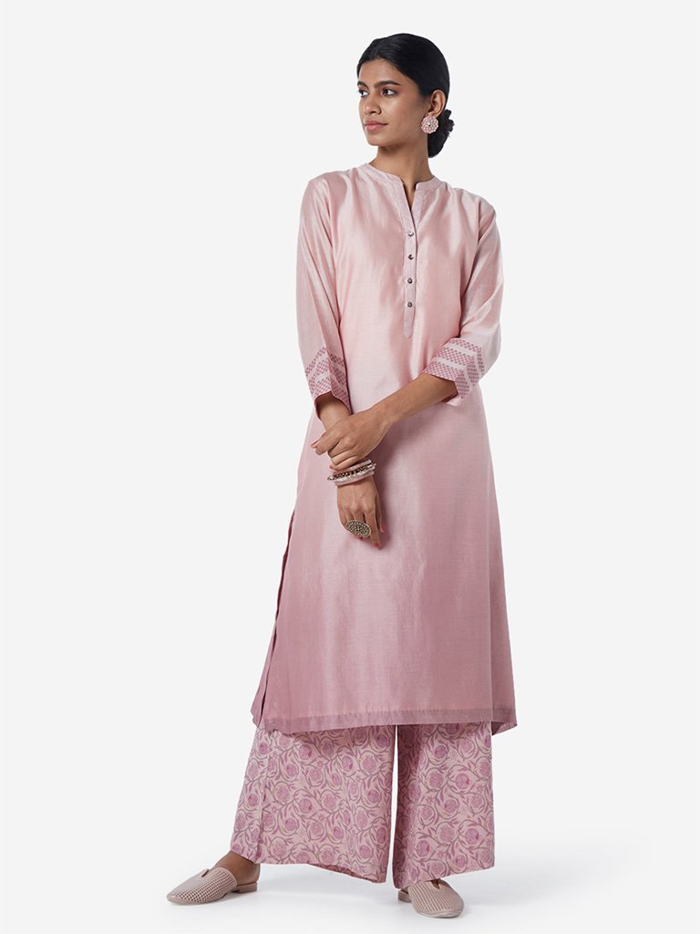 Zuba Pink Ombre Checkered Print A-Line Kurta