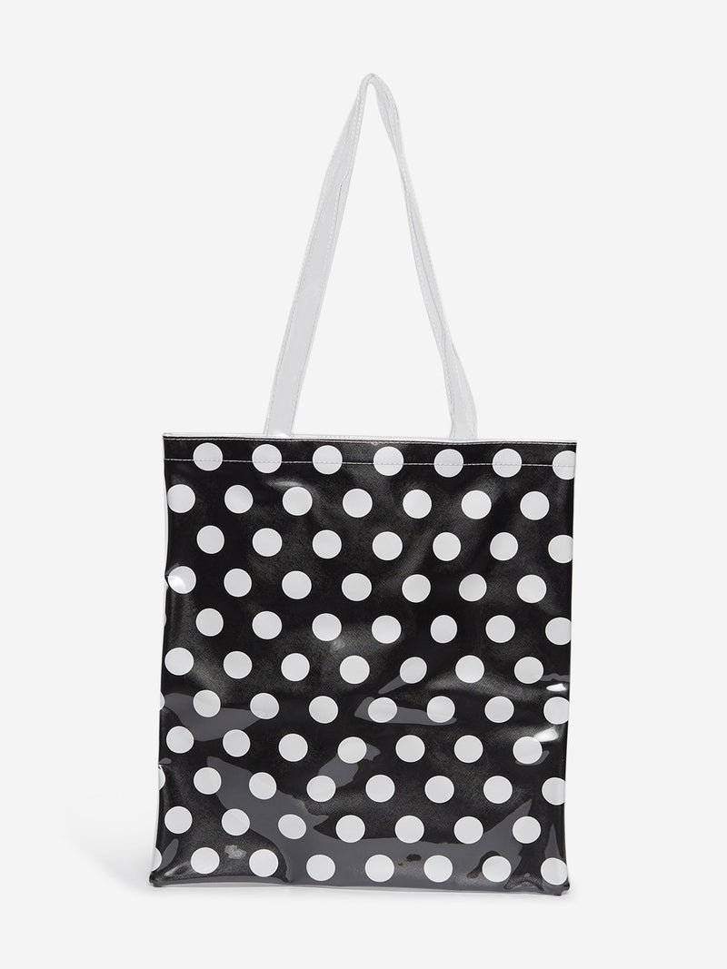 LOV Black Polkadot Tote Bag