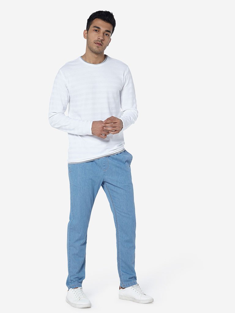 ETA White Self-Patterned Slim Fit T-Shirt