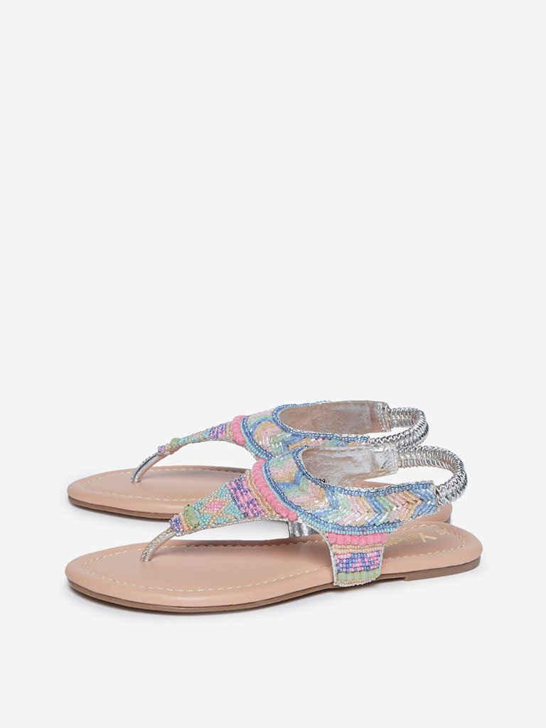 Yellow Kids Multicolour Beaded Sandals