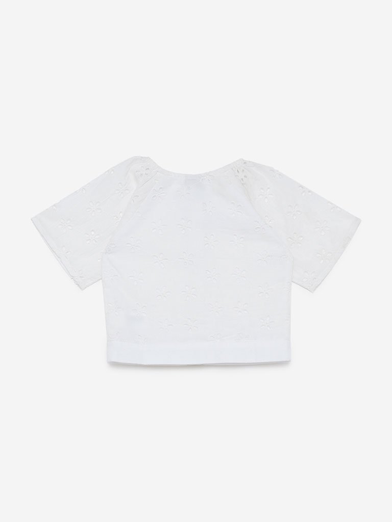 HOP Kids White Cut-Out Detailed Mona Top