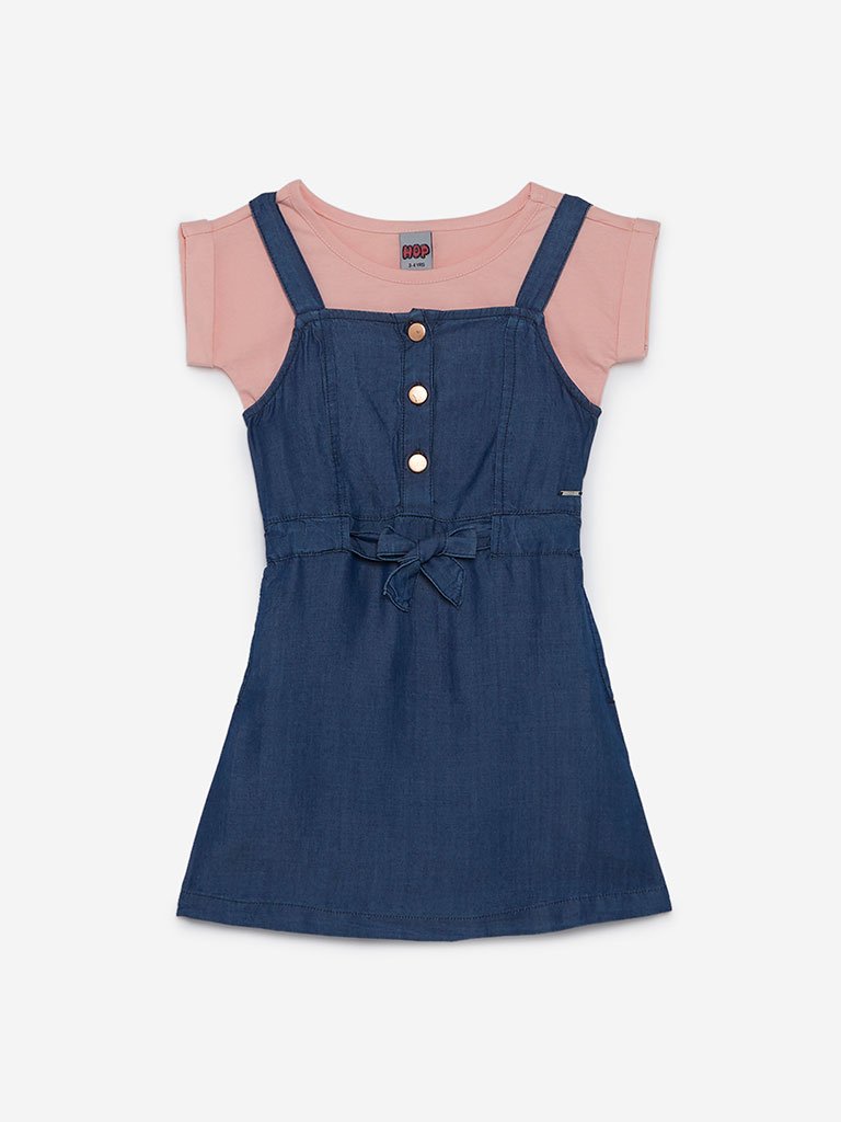 HOP Kids Blue Pinafore And T-Shirt Set