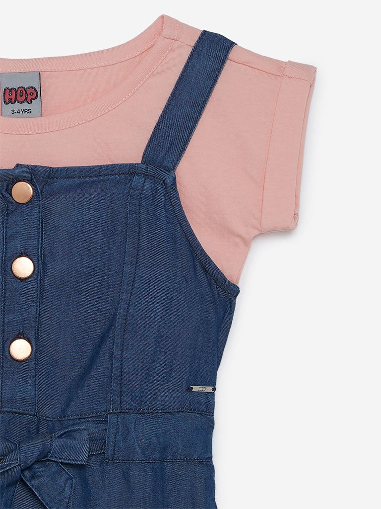 HOP Kids Blue Pinafore And T-Shirt Set