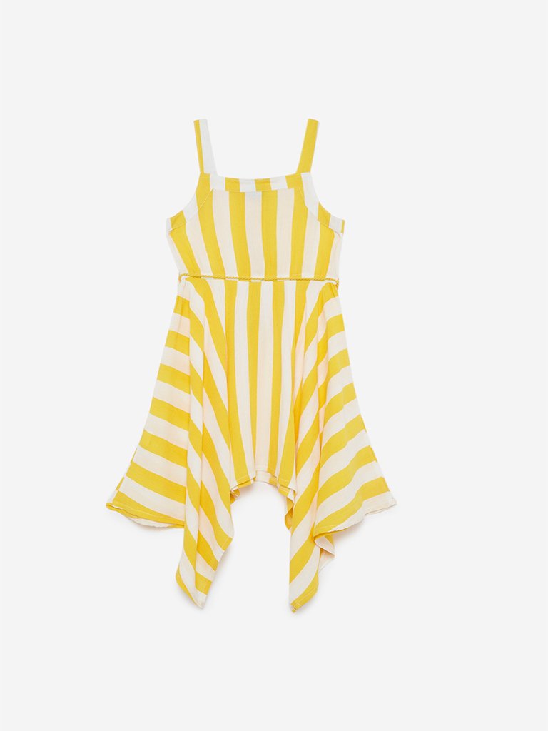 HOP Kids White Striped Jamia Dress With Belt