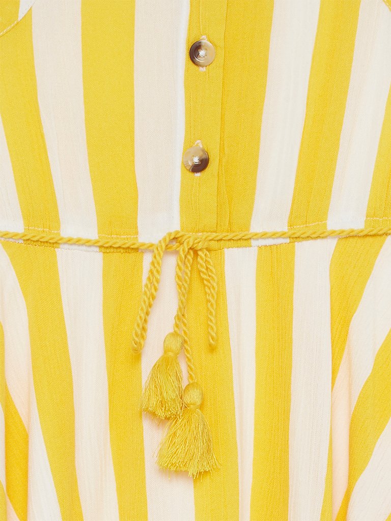 HOP Kids White Striped Jamia Dress With Belt