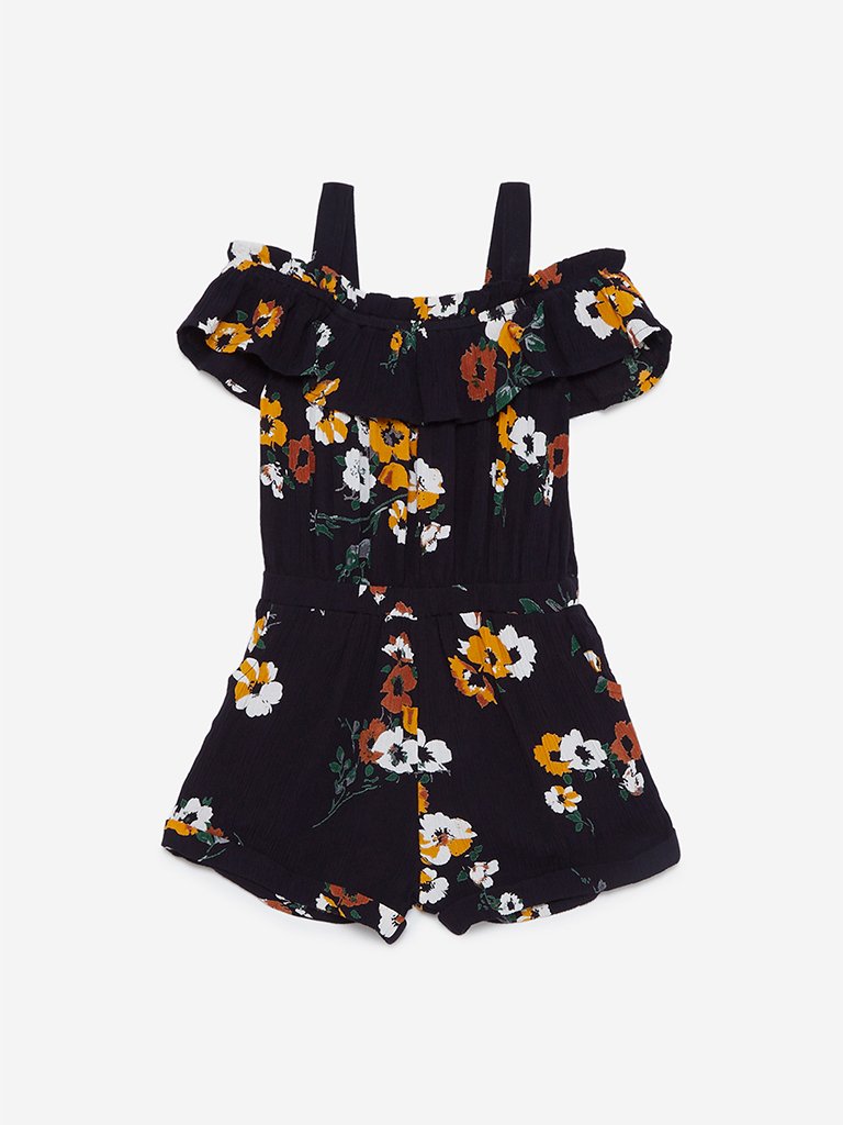 HOP Kids Navy Floral Patterned Jumpsuit