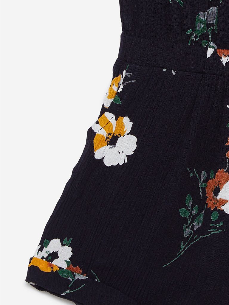 HOP Kids Navy Floral Patterned Jumpsuit