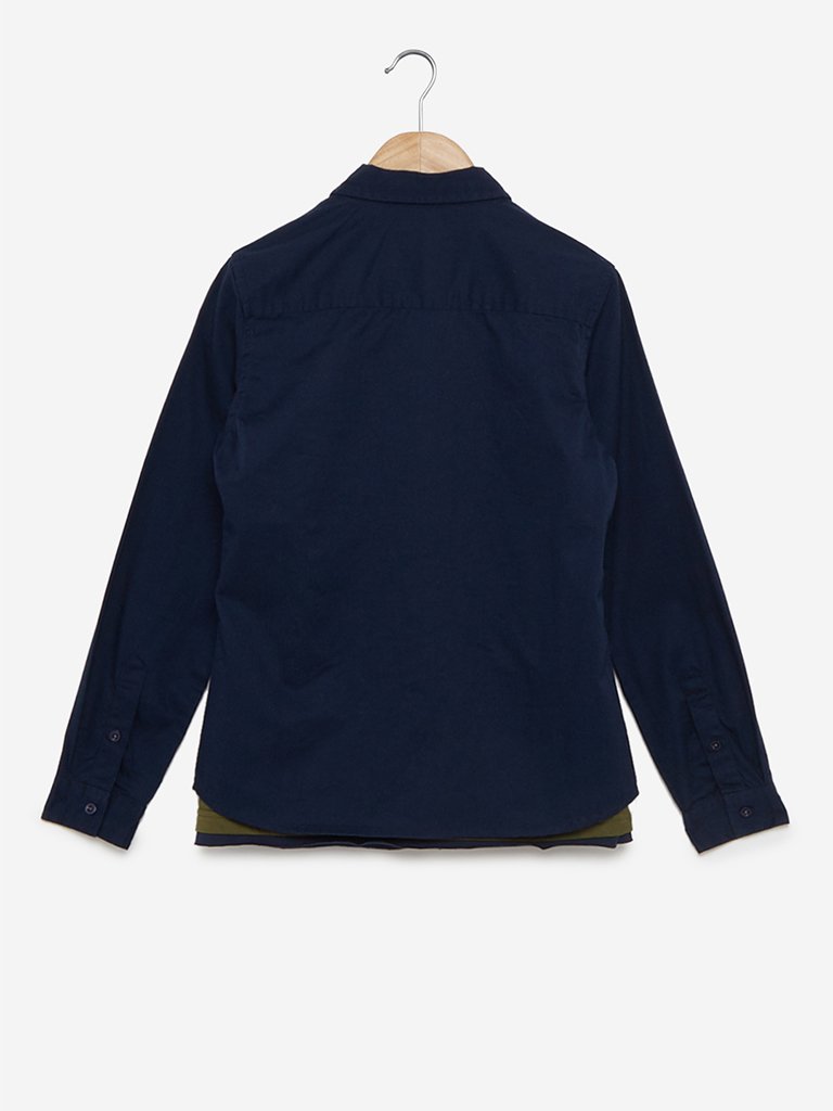 Y&F Kids Navy Printed Shirt And T-Shirt Set