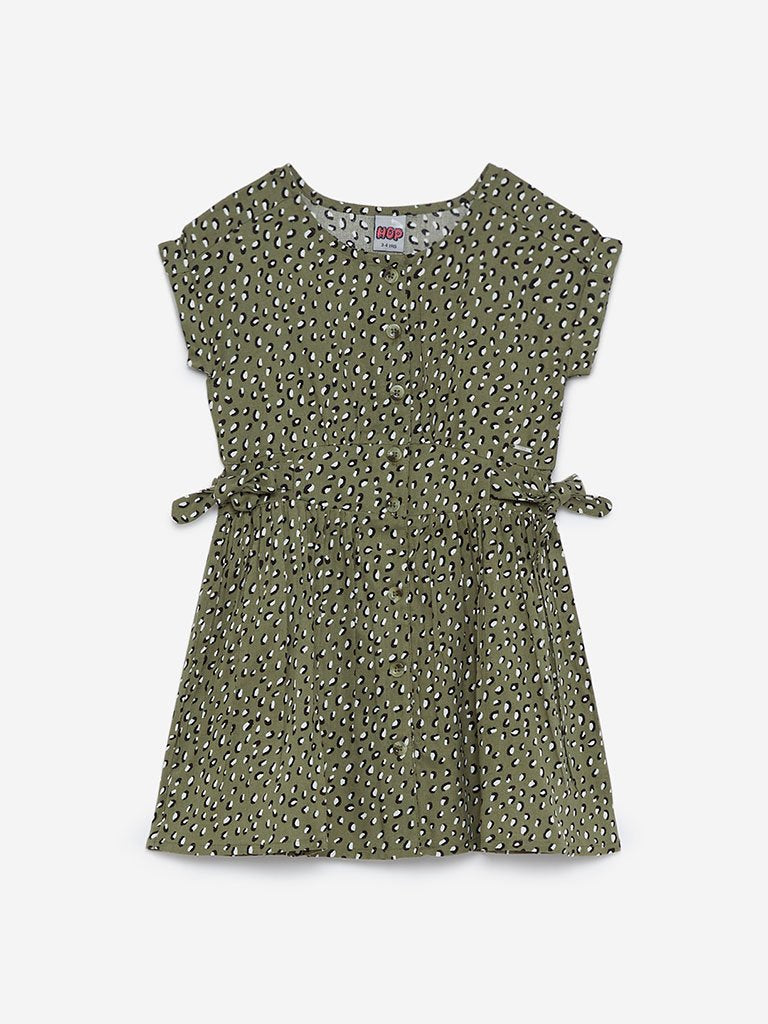 HOP Kids Olive Printed Fit-And-Flare Dress