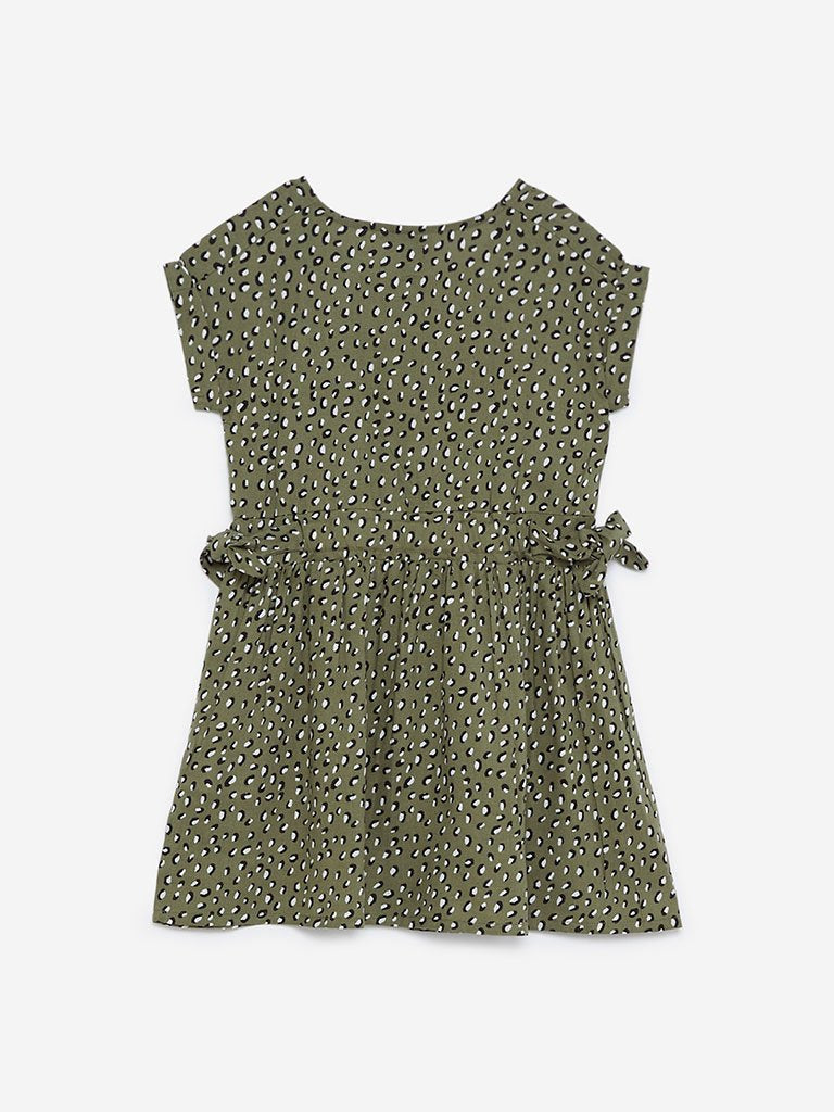 HOP Kids Olive Printed Fit-And-Flare Dress