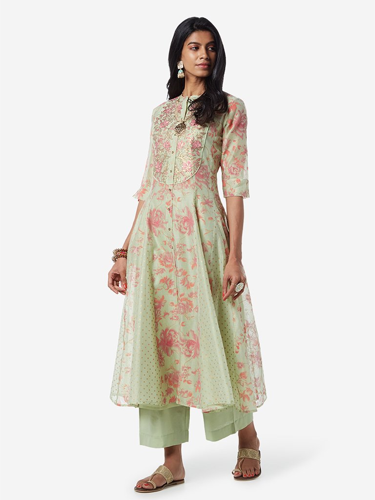 Vark Sea Green Kurta, Inner And Palazzos Set