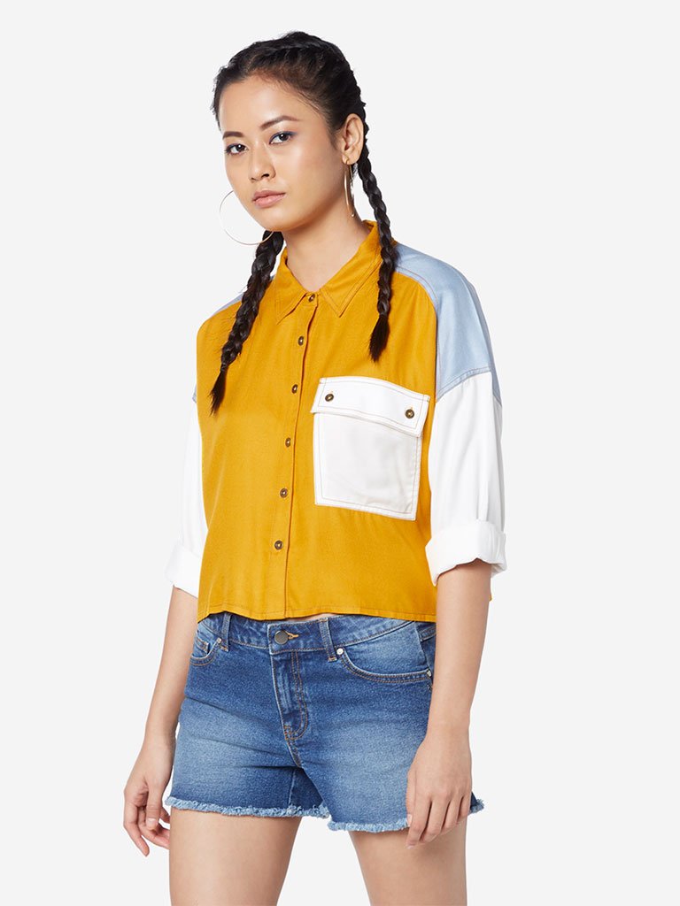 Nuon Mustard Christopher Colour-Block Shirt