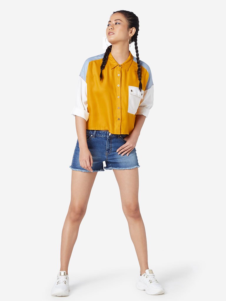 Nuon Mustard Christopher Colour-Block Shirt