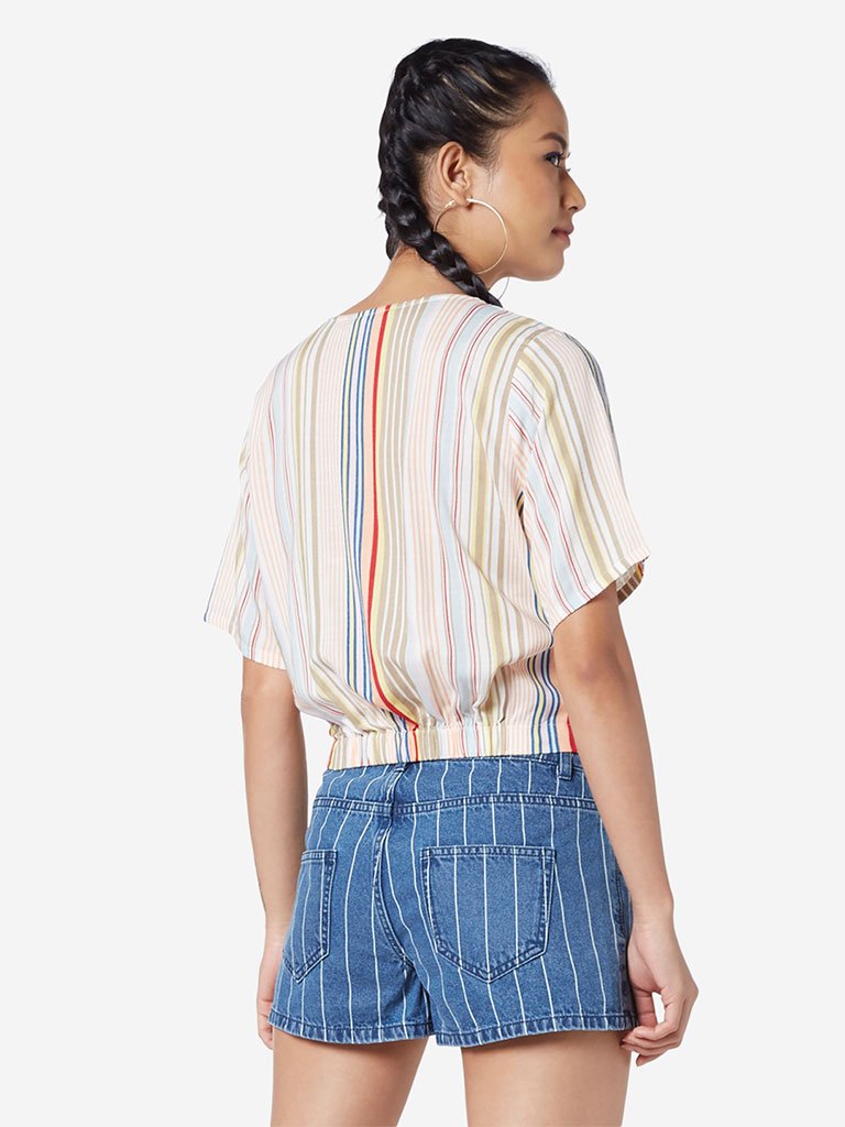 Nuon Multicolour Striped Twist Crop-Top
