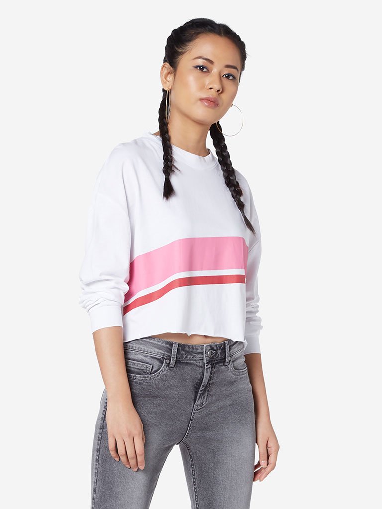 Nuon White Panel Print Cara Cropped T-Shirt