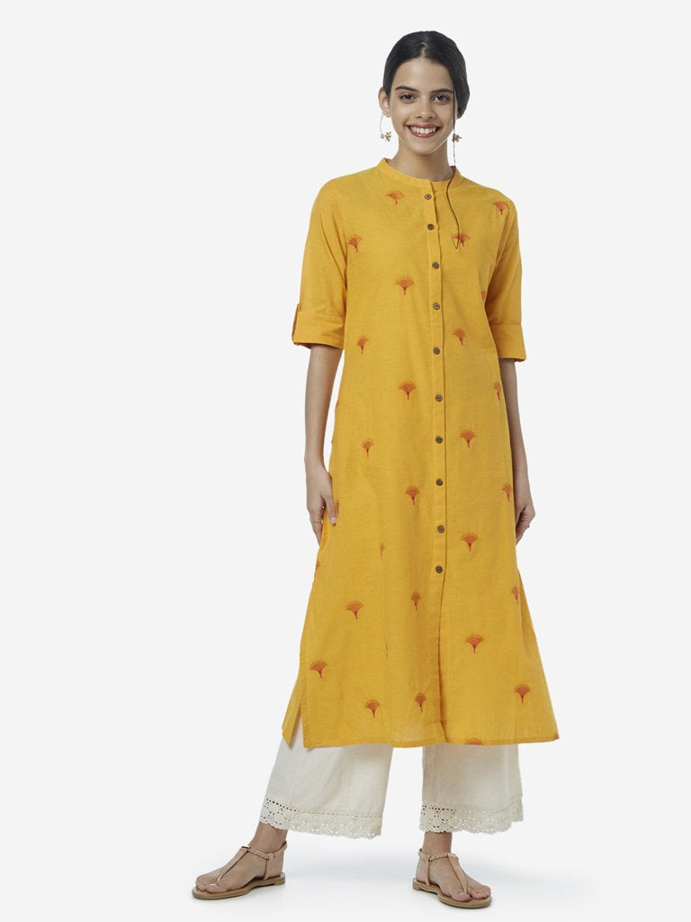 Utsa Mustard Embroidered A-line Kurta