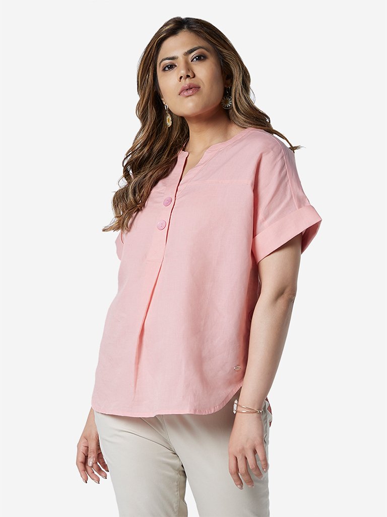 Gia Curve Pink Notched-Neck Top