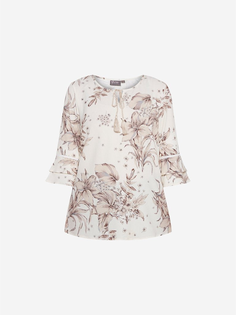 Gia Curve Beige Floral Patterned Top