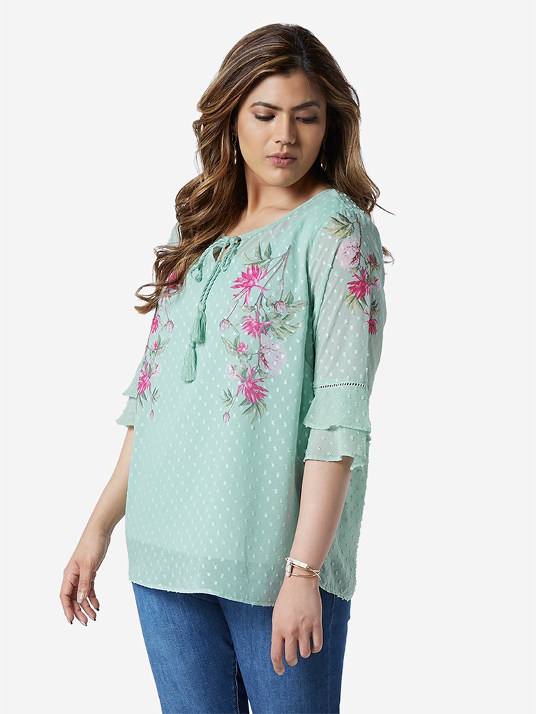 Gia Curve Mint Top Floral Design With Camisole