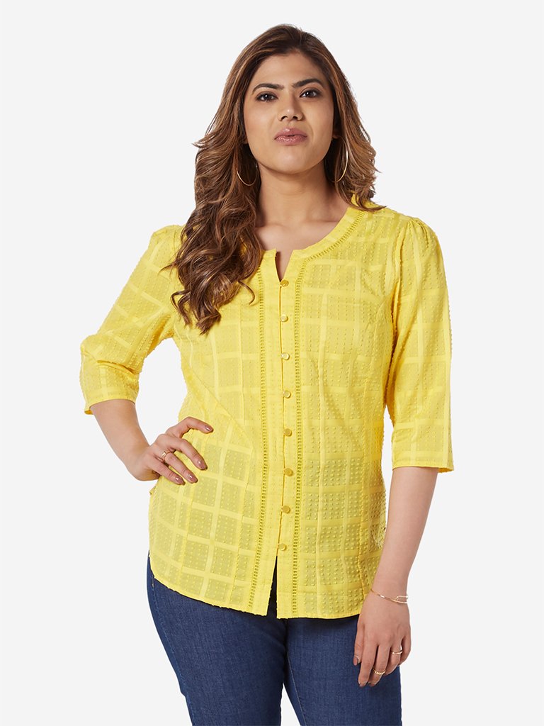 Gia Curve Yellow Self-Patterned Zennie Top