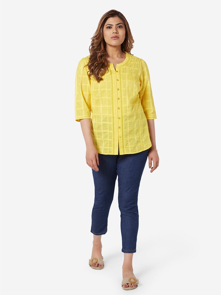 Gia Curve Yellow Self-Patterned Zennie Top