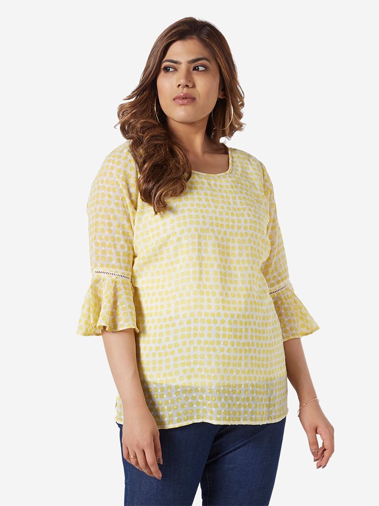 Gia Curve Yellow Printed Top With Camisole
