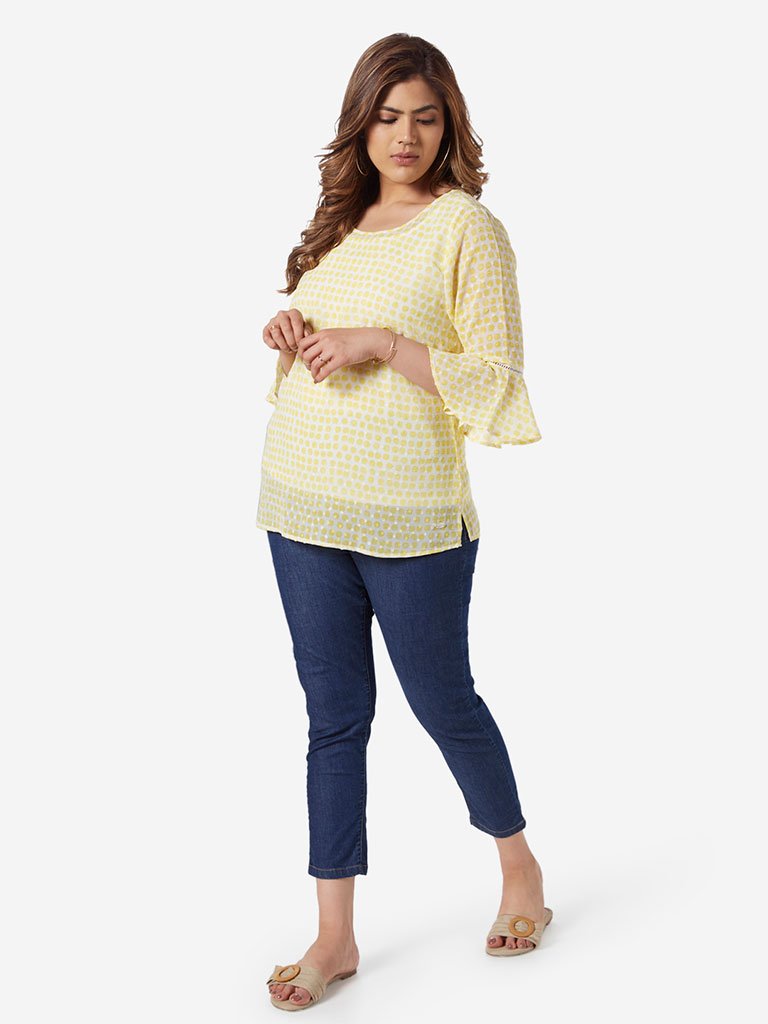 Gia Curve Yellow Printed Top With Camisole