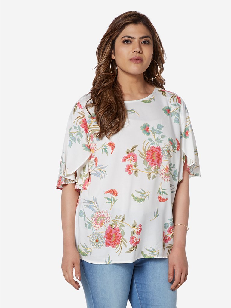 Gia Curve White Floral Printed Esther Top