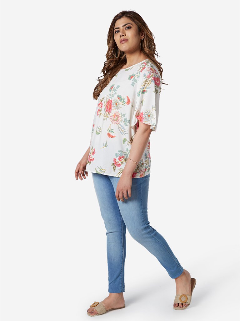 Gia Curve White Floral Printed Esther Top