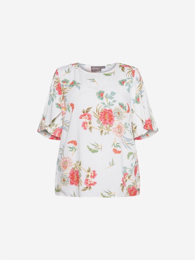 Gia Curve White Floral Printed Esther Top