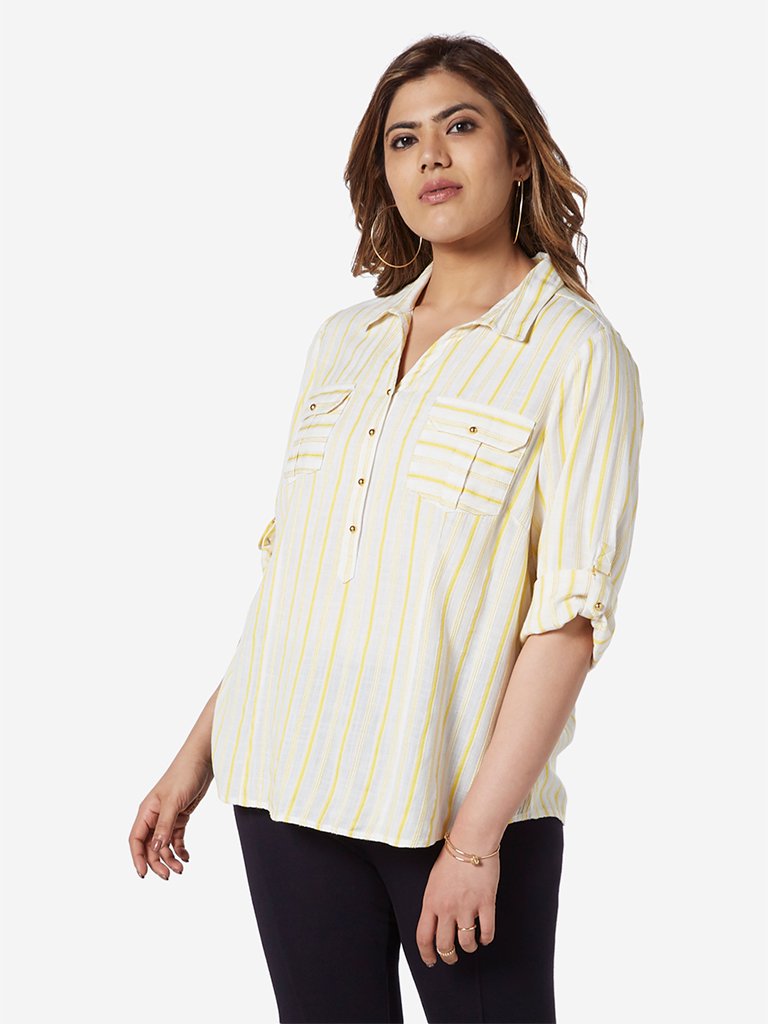 Gia Curve White Striped Nora Casual Shirt