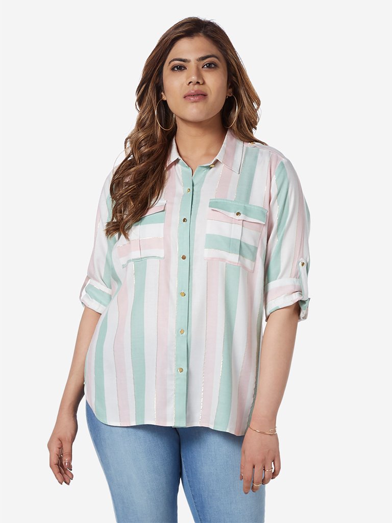 Gia Curve Multicolour Striped Delta Casual Shirt