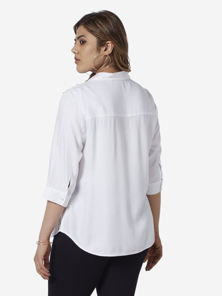 Gia Curve White Pearl Detail Trina Casual Shirt