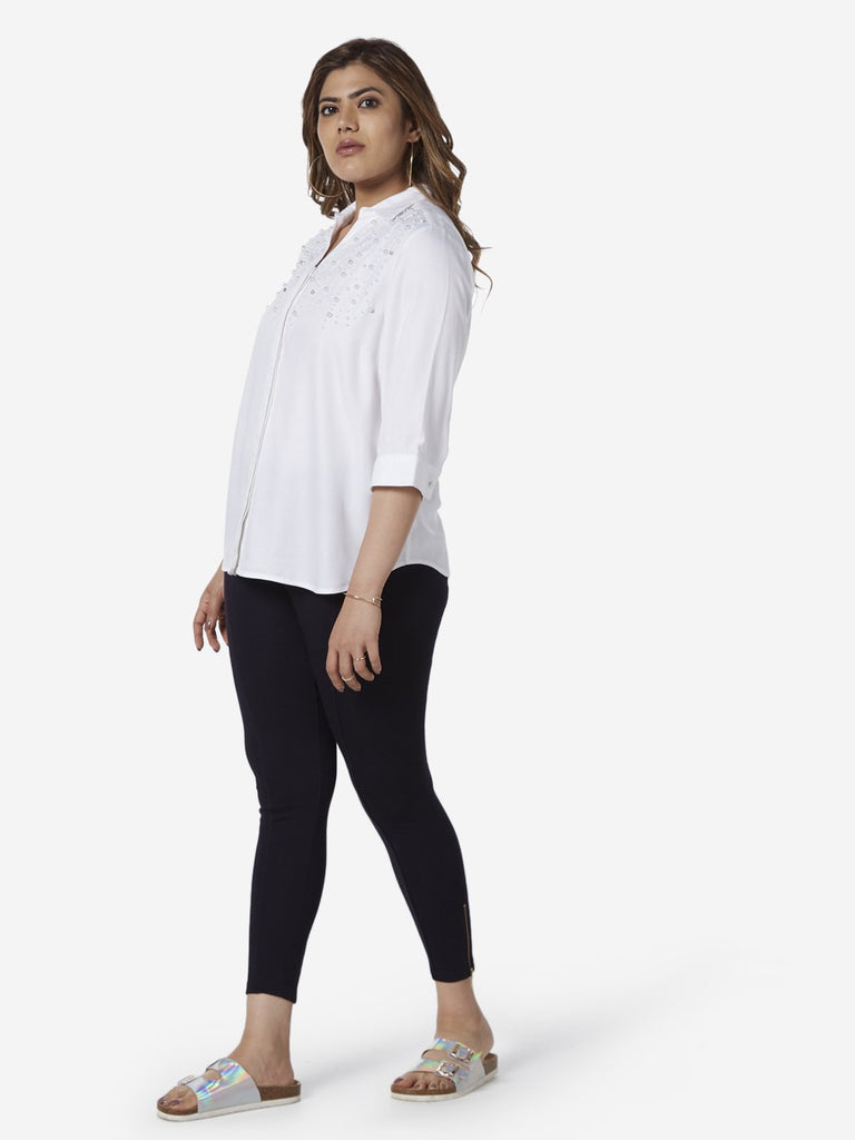 Gia Curve White Pearl Detail Trina Casual Shirt
