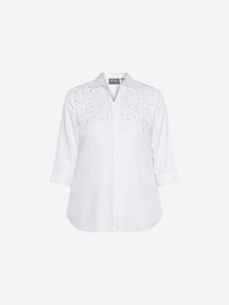 Gia Curve White Pearl Detail Trina Casual Shirt