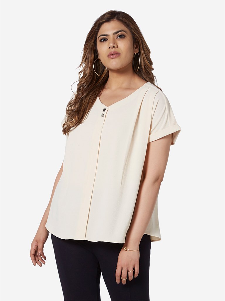 Gia Curve Beige Self-Textured Marine Top