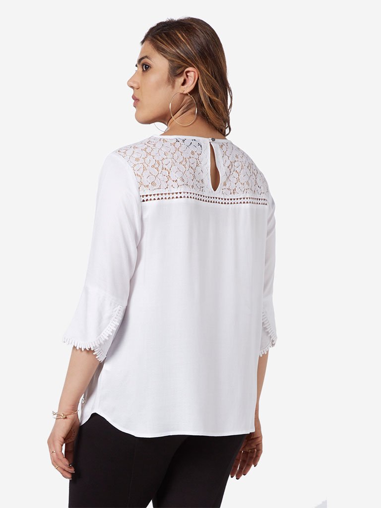 Gia Curve White Lace-Detailed Top