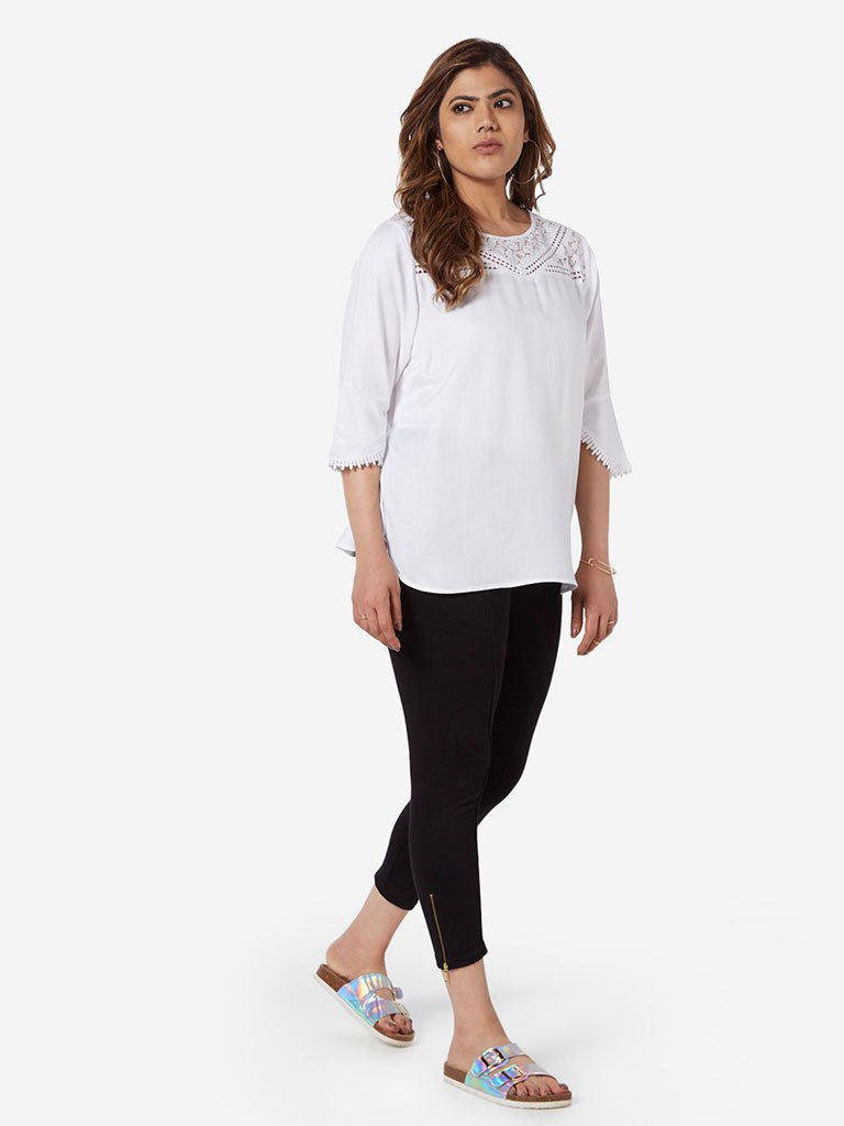 Gia Curve White Lace-Detailed Top