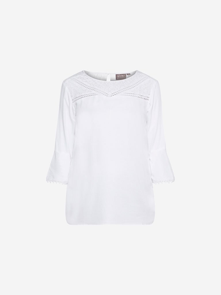 Gia Curve White Lace-Detailed Top