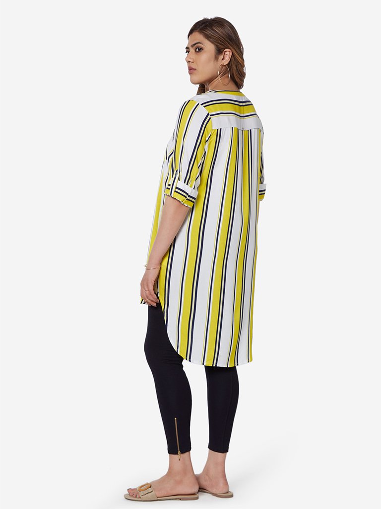 Gia Curve White Striped High-Low Oasis Tunic