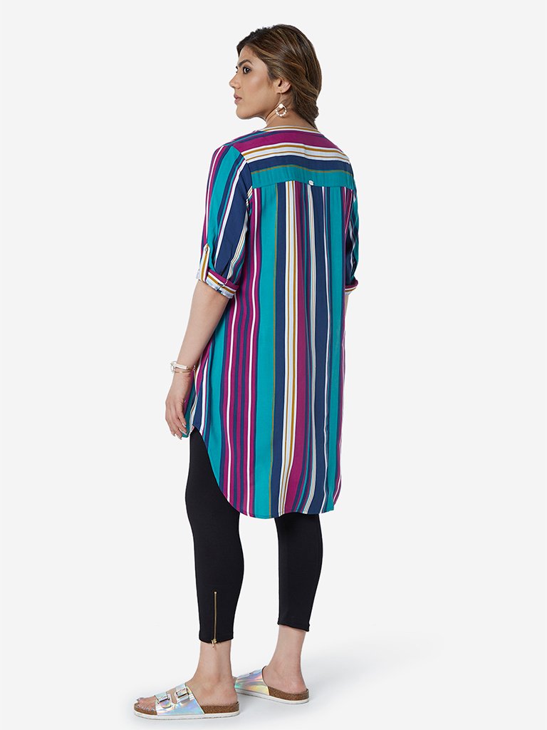 Gia Curve Multicolour Striped Oasis Top