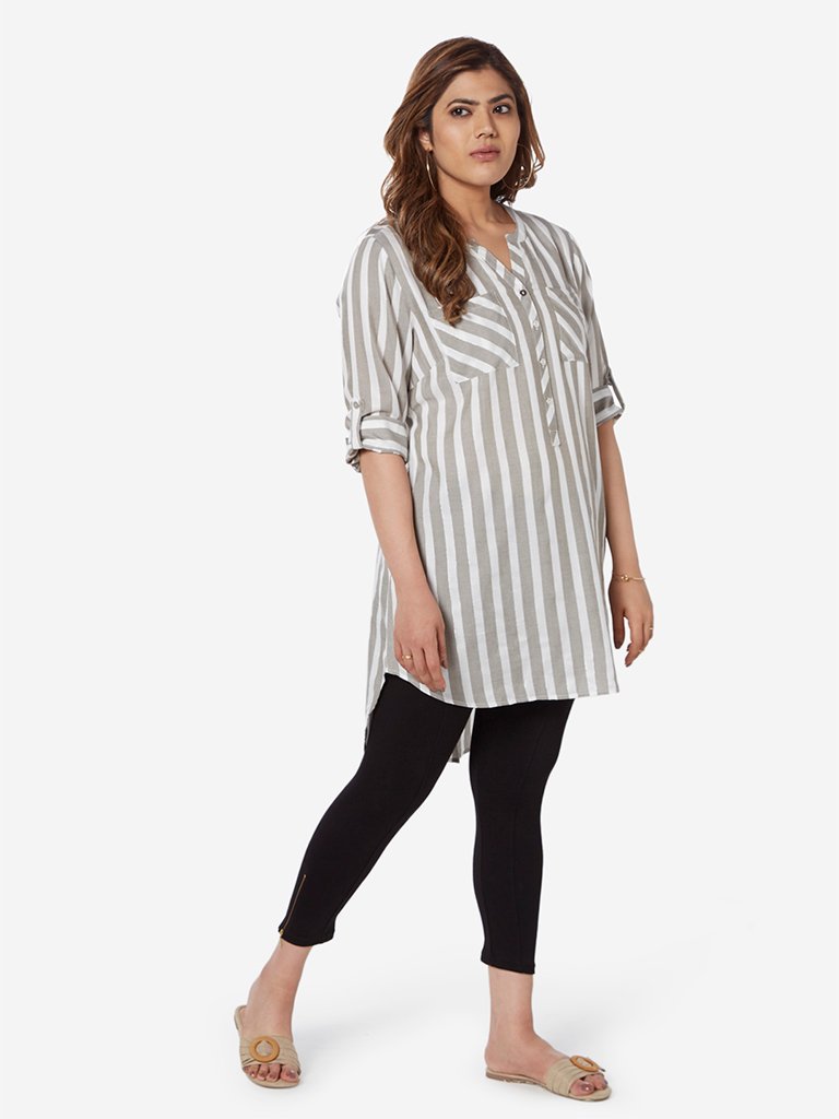 Gia Curve White Striped High-Low Oasis Tunic