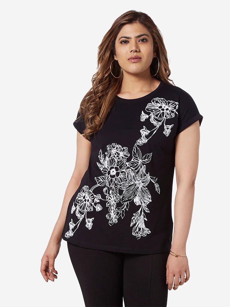 Gia Curve Black Floral Print Bella T-Shirt