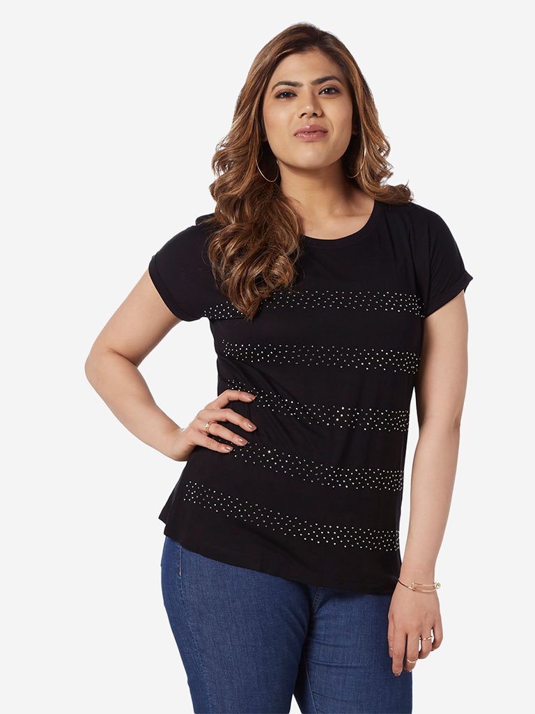 Gia Curve Black Stud-Detailed Bella T-Shirt