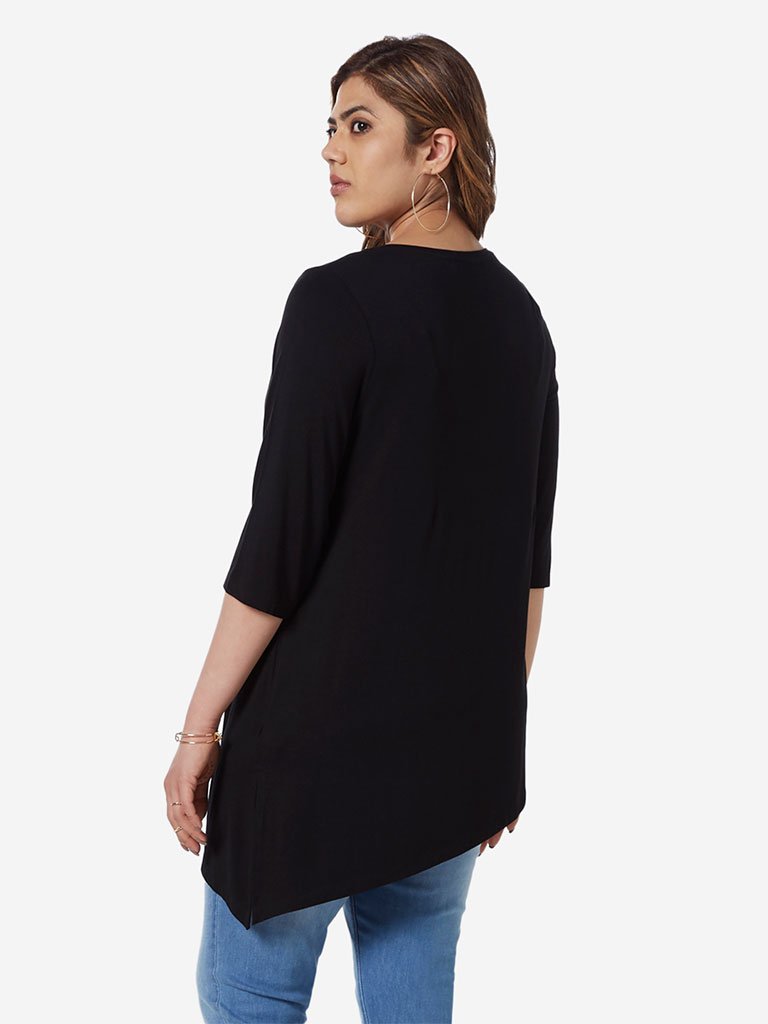 Gia Curve Black Floral Embroidered Top